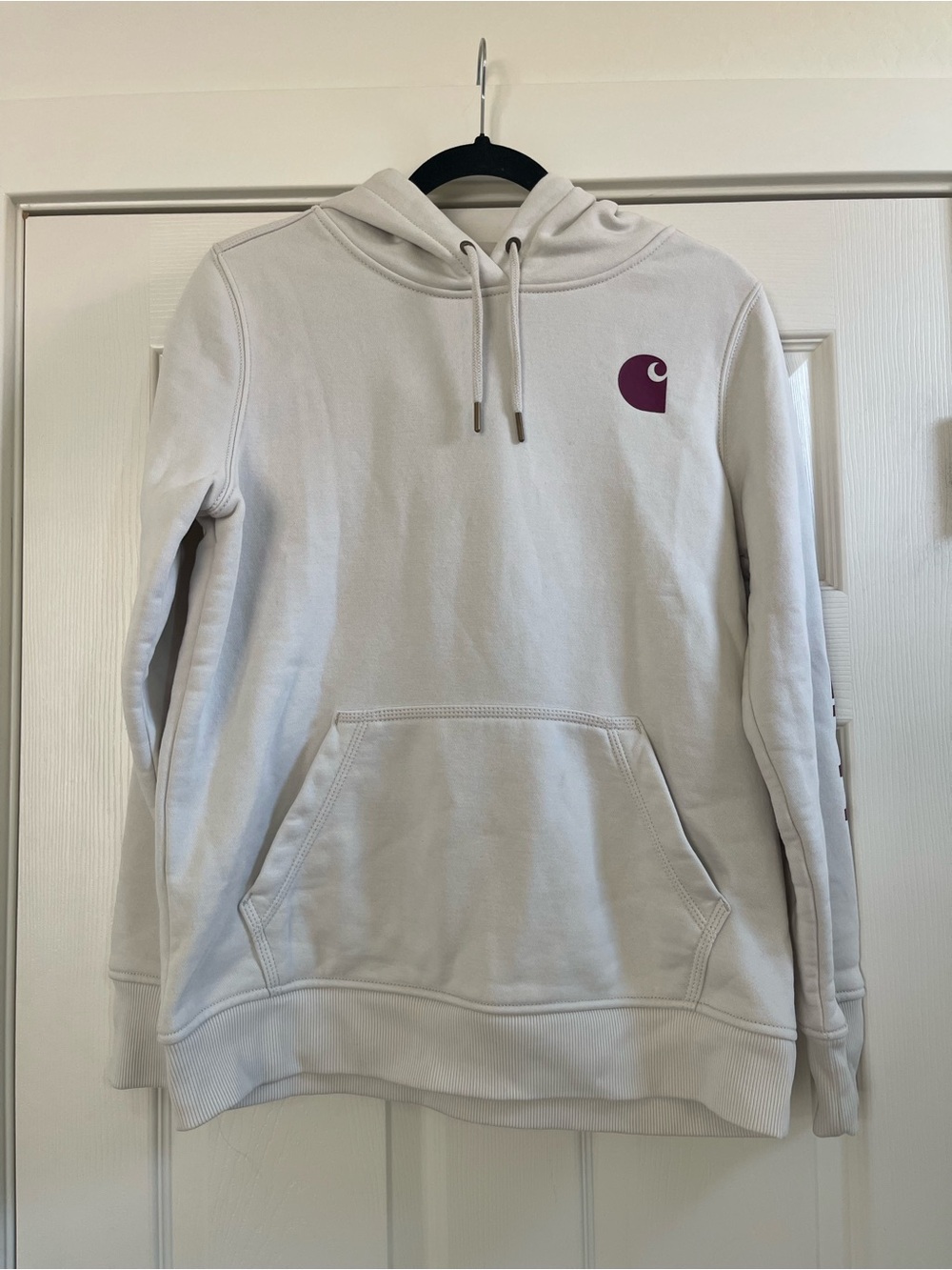 Women’s Carhartt Clarksburg Graphic Sleeve Pullover Hoodie Cream Size S 4-6